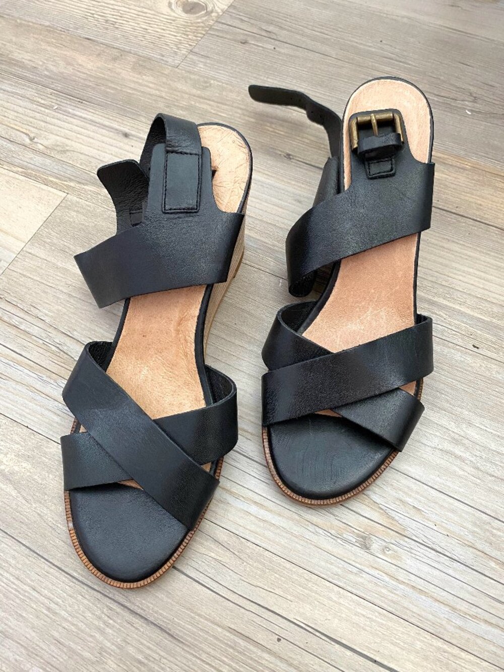 Ava & Aiden Black Strappy Wedges Size 7